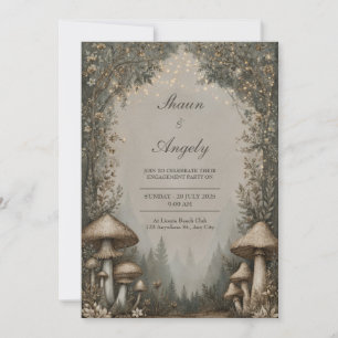 Invitación Bosque Nupcial Brumoso de Bosque de Hongos Marrone