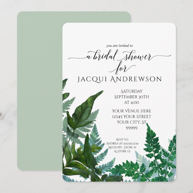 Invitación Bosque nupcial del follaje del helecho de la menta (Anverso / Reverso)