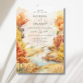 Invitación Bosque Otoñal Clásico Rojo de Río para Boda de Oto
