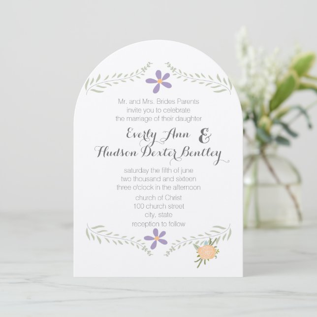 Invitación Bosque Peach Lilac Aqua Floral Garland Boda (Anverso de pie)