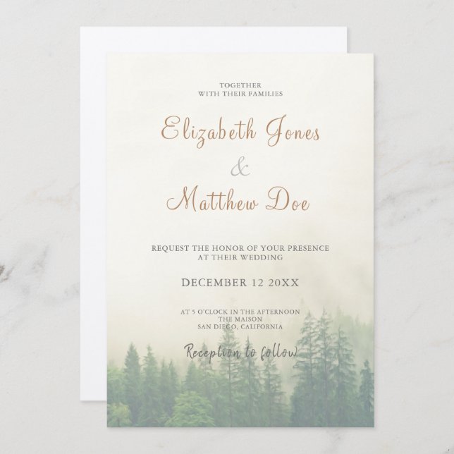Invitación Bosque/Pinos de Montaña Boda Rústico (Anverso / Reverso)