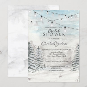 Invitación Bosque, Pinos, Luces de Cadenas, Acuarela