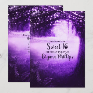 Invitación Bosque resplandeciente morado y luces de cadena Fi