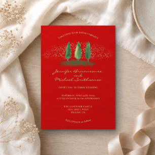 Invitación Bosque Rojo Brillante Boda de Navidad