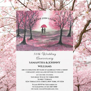 Invitación Bosque rosa de la pareja primaveral de 50 años Bod