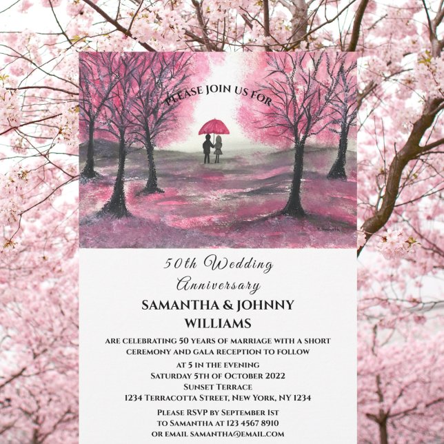 Invitación Bosque rosa de la pareja primaveral de 50 años Bod (Subido por el creador)