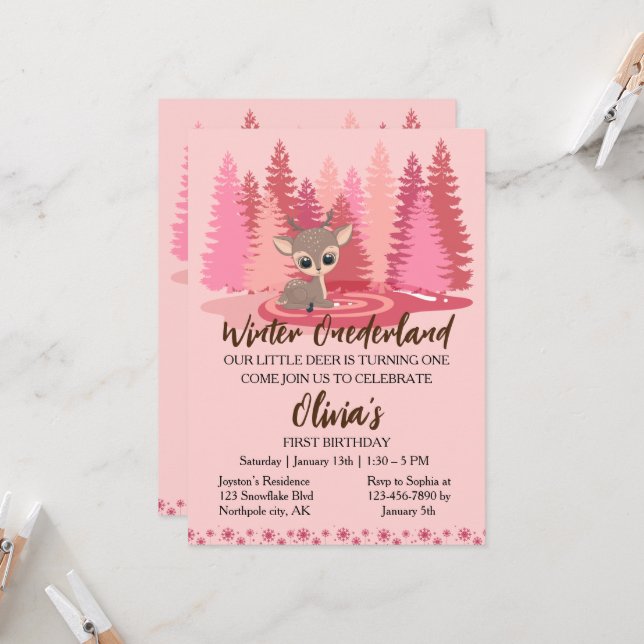 Invitación Bosque rosa de los ciervos de invierno de Omnderla (Anverso/Reverso In Situ)