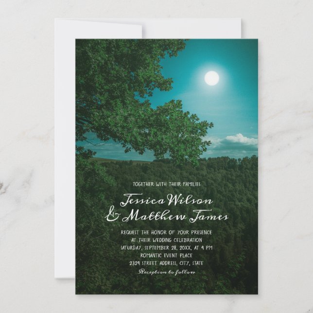Invitación Bosque rústico Boda natural romántico de la luna (Anverso)