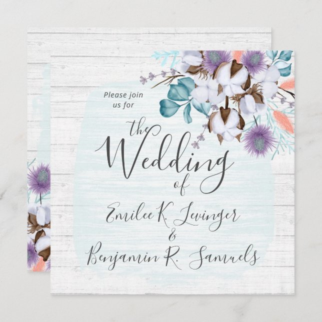 Invitación Bosque rústico botánico de algodón del sur (Anverso / Reverso)