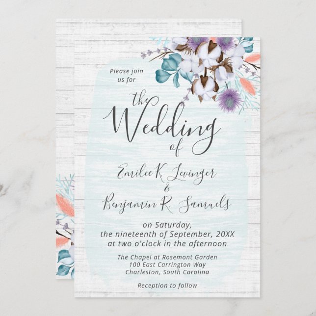 Invitación Bosque rústico botánico de algodón del sur (Anverso / Reverso)