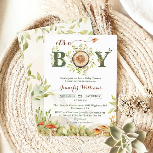 Invitación Bosque Rústico Es un Niño Baby Shower Forest
