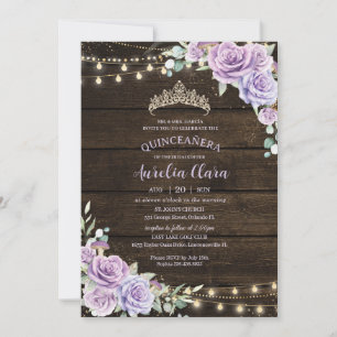Invitación Bosque Rústico Floral Púrpura Encantado Quinceañer