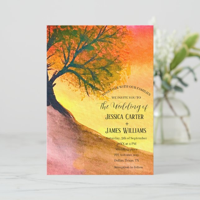 Invitación Bosque Rústico Otoño Cae Boda de Woodland (Anverso de pie)