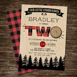 Invitación Bosque rústico Plaid Lumberjack Boys 2º cumpleaños