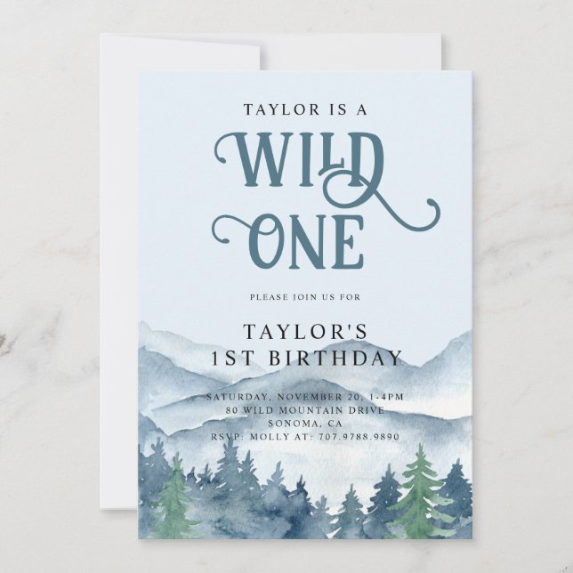 Invitación Bosque Rústico Salvaje Un Primer Cumpleaños (Anverso)
