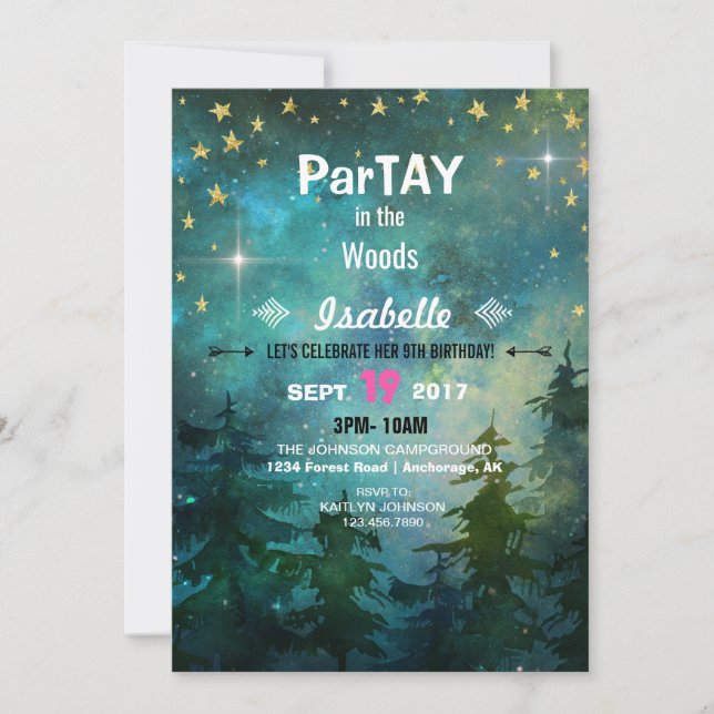 Invitación Bosque Salvaje Nocturno de Camping (Anverso)