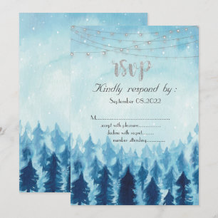Invitación Bosque,Selva,Árboles de Pino Azules RSVP