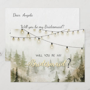 Invitación Bosque,Selva,Árboles de Pino,Luces de Cadena