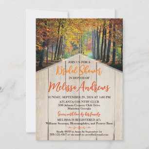 Invitación Bosque soleado de otoño, lluvia de novia de veta d