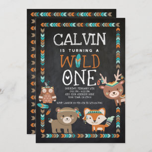 Invitación Bosque tribal, salvaje uno, primer cumpleaños