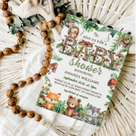 Invitación Bosque Vegetación Botánica Animales Baby Shower