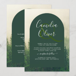 Invitación Bosque verde brumoso árboles de pino de montaña Bo