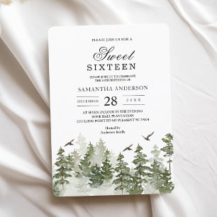Invitación Bosque verde de acuarela de invierno moderno con n