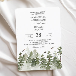 Invitación Bosque verde de acuarela de invierno moderno con n