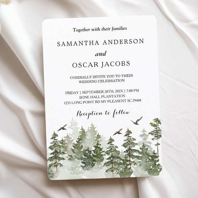 Invitación Bosque verde de invierno moderno con nieve en acua (Subido por el creador)