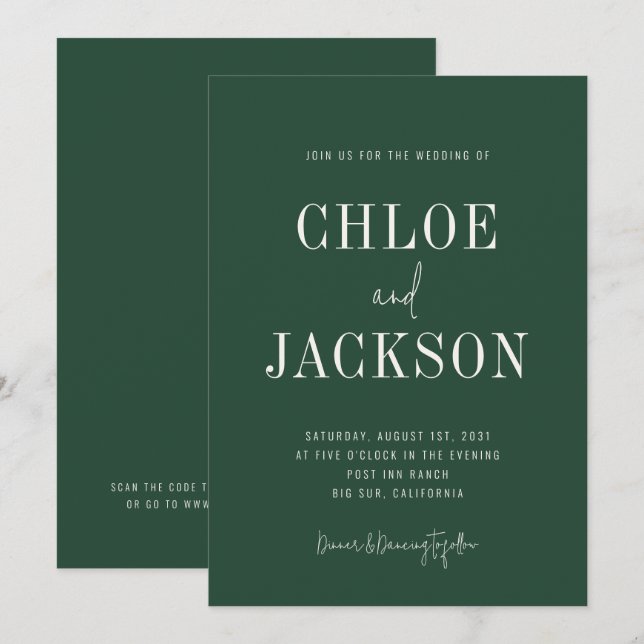 Invitación Bosque Verde Moderno negrita Personalizado Boda de (Anverso / Reverso)