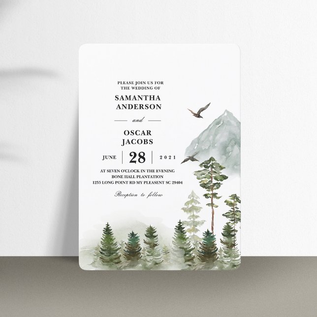 Invitación Bosque verde natural moderno | Árboles acuarelas (Subido por el creador)