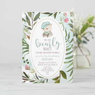 Invitación Bosque Vintage Verdor Oso de Peluche Baby Shower