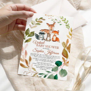 Invitación Bosque virtual Baby Shower de Woodland Animals
