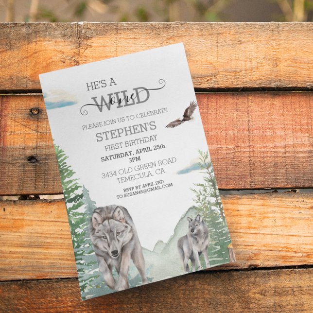 Invitación Bosque Wolf Woodland Wild One Birthday (Subido por el creador)