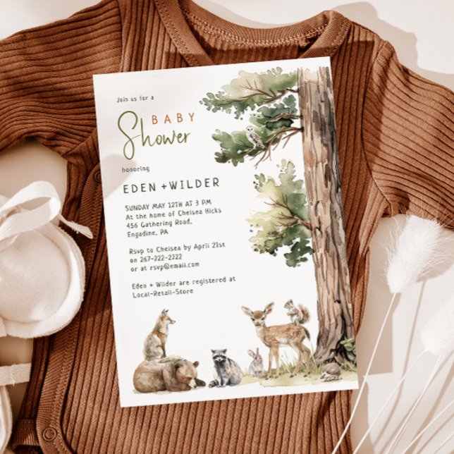 Invitación Bosque Woodland Animales Parejas Baby Shower (Subido por el creador)