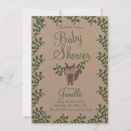 Invitación Bosque Zorro Vegetación Baby Shower Rústico 