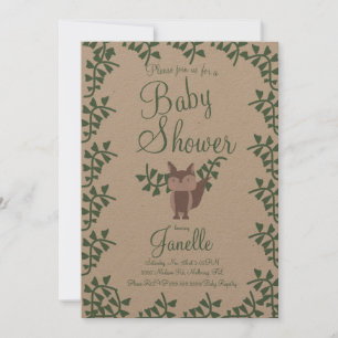 Invitación Bosque Zorro Vegetación Baby Shower Rústico 