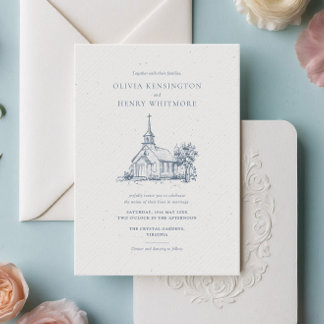 Invitación Bosquejo de la iglesia minimalista clásica boda