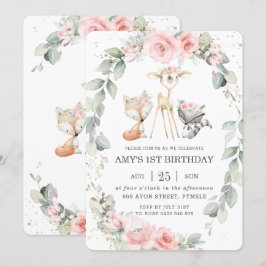 Invitación Bosques de animales Pink Floral Greeneration Cumpl