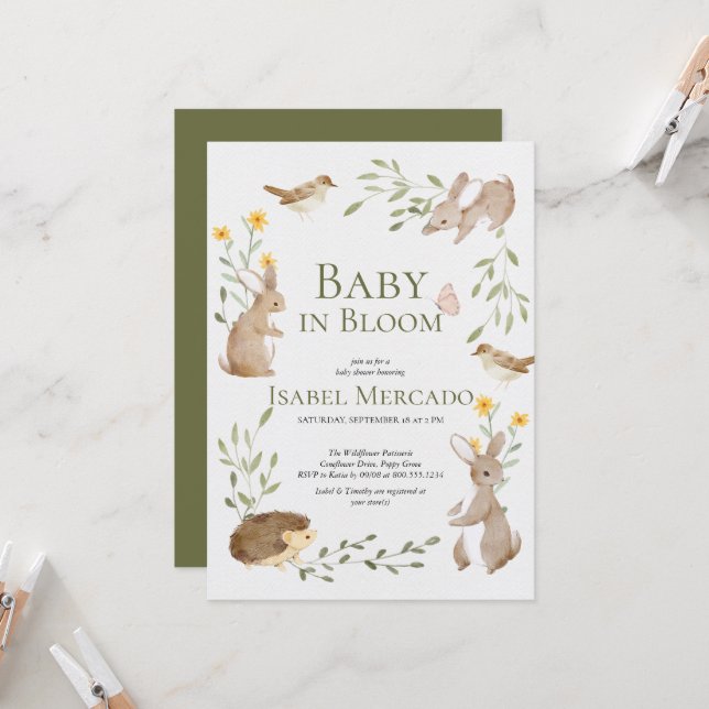 Invitación Bosques de vegetación animales bosques Bebé en Blo (Anverso/Reverso In Situ)