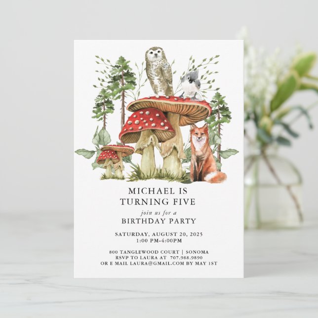 Invitación Bosques encantados Niño de los Bosques 5 Años (Anverso de pie)