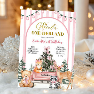 Invitación Bosques Invierno Onederland Niño Primer Cumpleaños