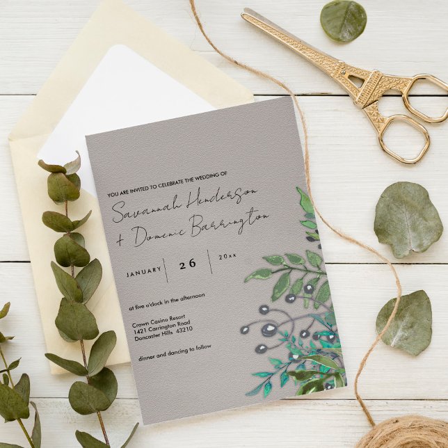 Invitación Bosques rusos verdes sobre Boda gris pizarra (Subido por el creador)