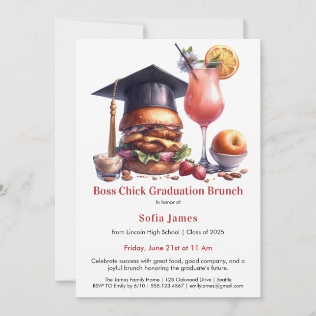 Invitación Boss Chick Graduation Brunch & BBQ (Anverso)