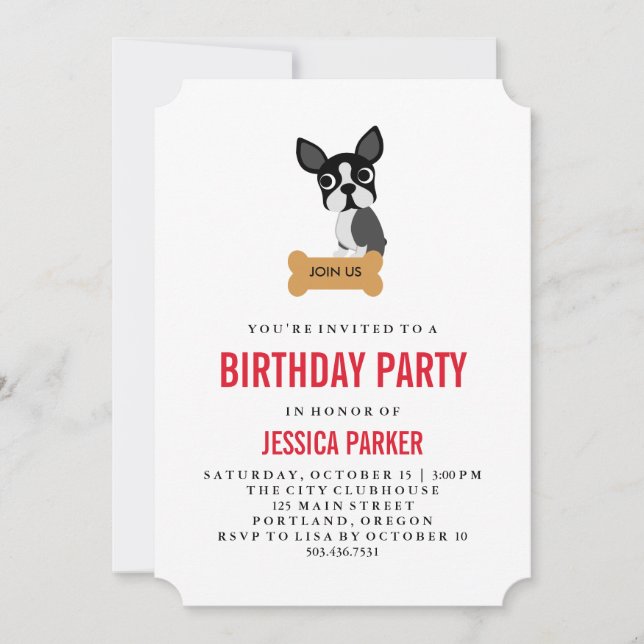 Invitación Boston linda Terrier con la fiesta de cumpleaños (Anverso)