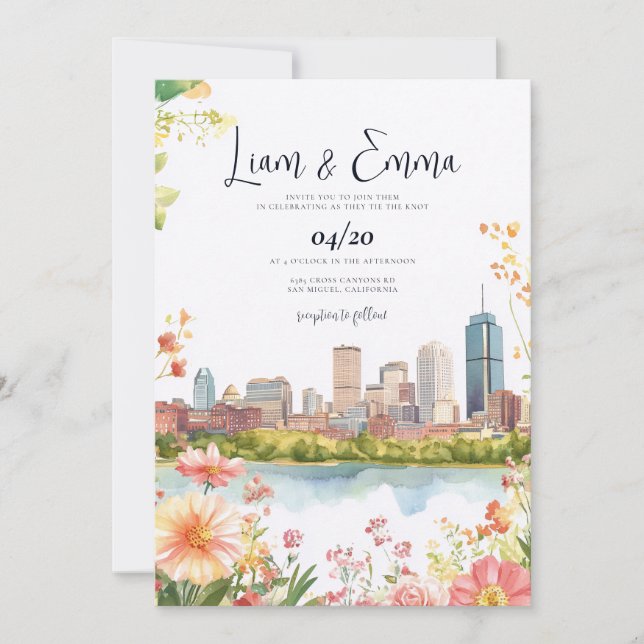 Invitación Boston Massachusetts Skyline Wedding Invitation (Anverso)