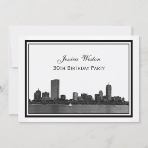 Invitación Boston Skyline Etched Framed H Birday Party