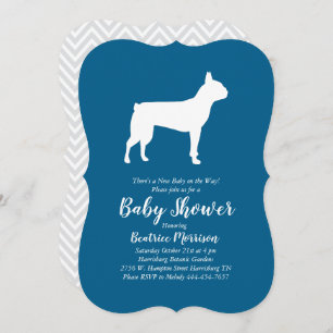 Invitación Boston Terrier Dog Baby Shower Blue Boy
