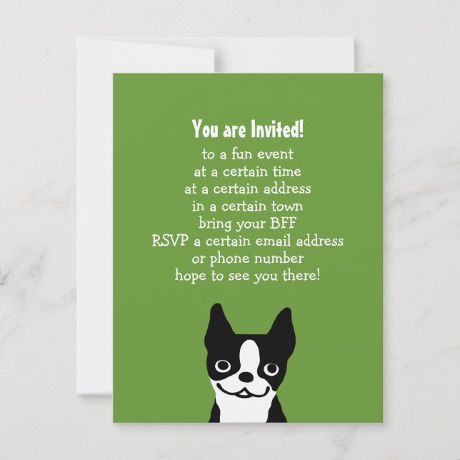 Invitación Boston Terrier - Perro lindo con texto Personaliza (Anverso)