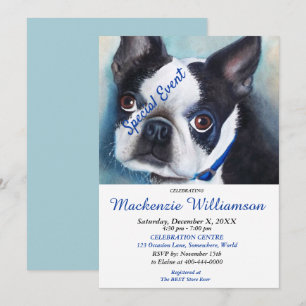 INVITACIÓN BOSTON TERRIER PUPPY DULCE DESEA FELIZ CUMPLEAÑOS